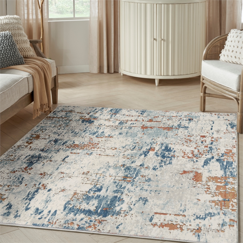 Nourison Concerto 4' x 6' Beige Blue Rust Fabric Modern Area Rug (4' x 6')