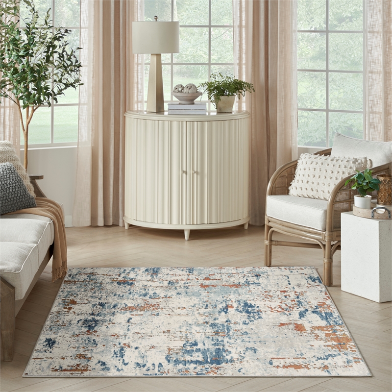 Nourison Concerto 4' x 6' Beige Blue Rust Fabric Modern Area Rug (4' x 6')