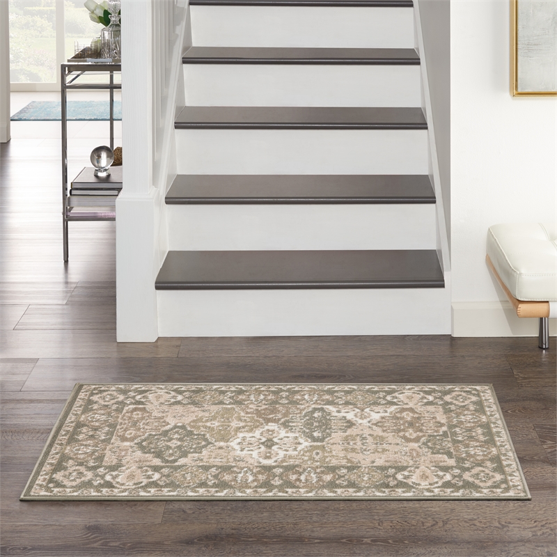 Nourison Grafix 2' x 4' Green Fabric Vintage Area Rug (2' x 4')