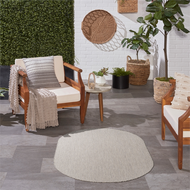 Nourison Courtyard 3' x 5' Oval Ivory Silver Fabric Modern Rug