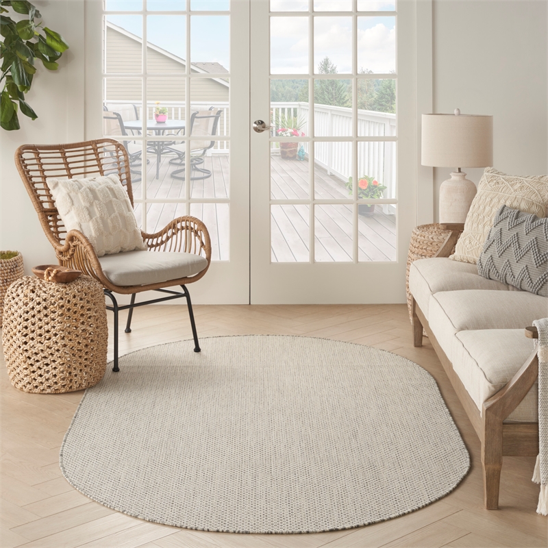 Nourison Courtyard 6' x 9' Oval Ivory Silver Fabric Modern Area Rug (6' Oval)
