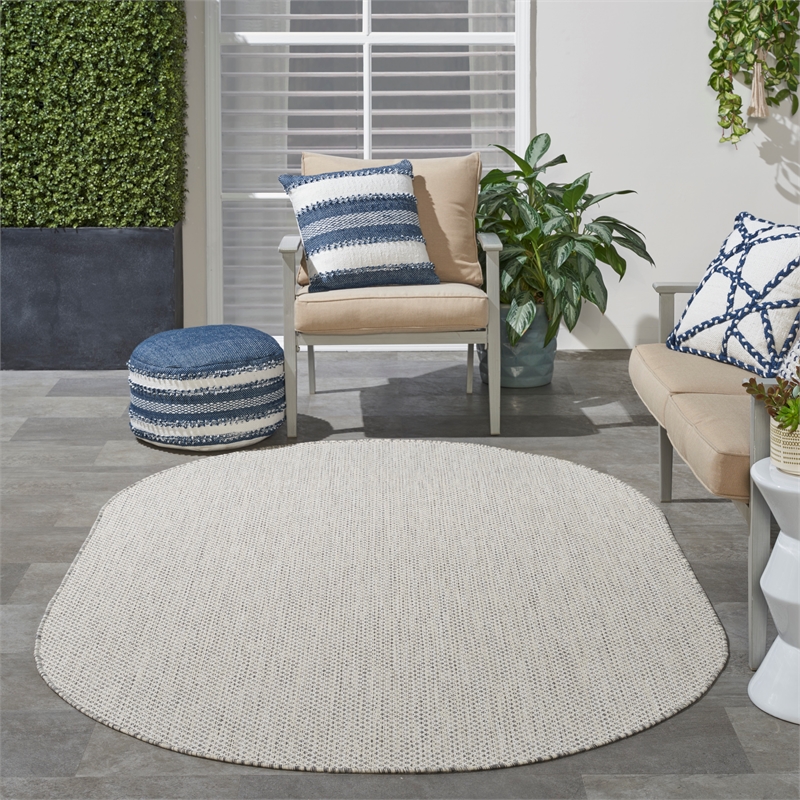 Nourison Courtyard 6' x 9' Oval Ivory Silver Fabric Modern Area Rug (6' Oval)
