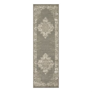 Nourison Grafix 8' Runner Olive Fabric Vintage Area Rug (8' Runner)