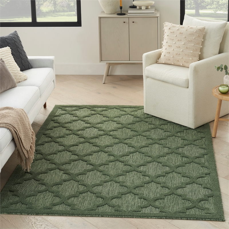 Nourison Easy Care 4' x 6' Green Fabric Modern Area Rug (4' x 6')