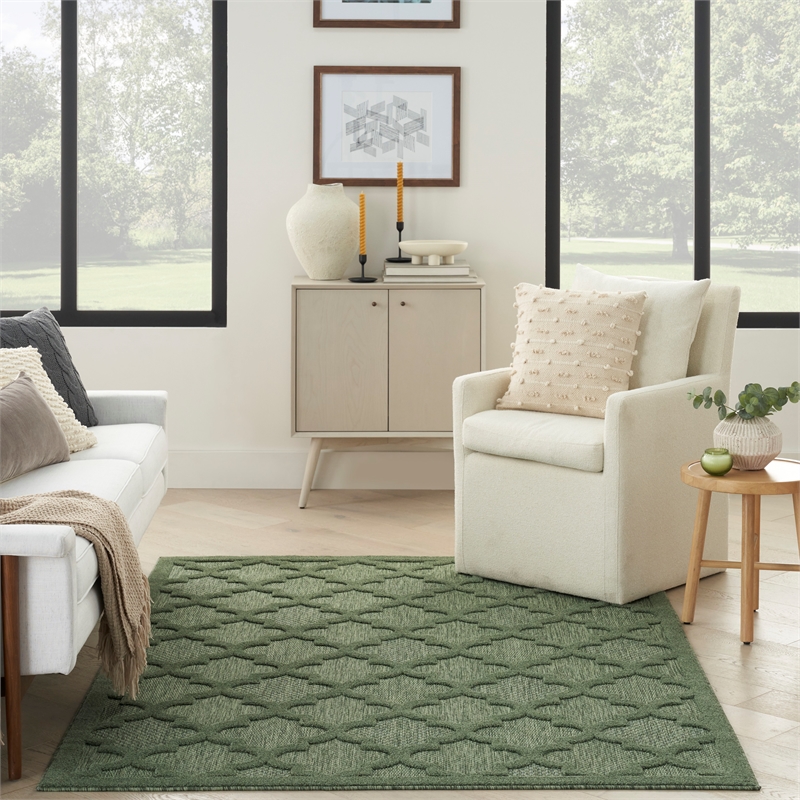 Nourison Easy Care 4' x 6' Green Fabric Modern Area Rug (4' x 6')