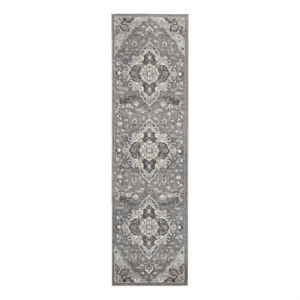 Nourison Elation 26x144&quot Indoor Geometric Traditional Fabric Rug in Gray/Ivory