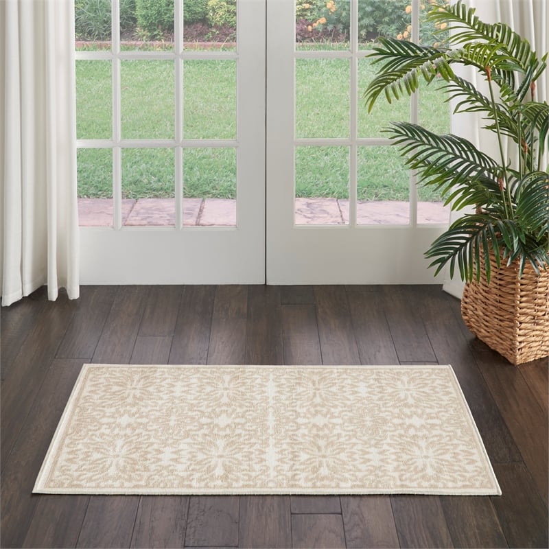 Nourison Jubilant 2' x 4' Ivory Beige Fabric Farmhouse Area Rug (2' x 4')