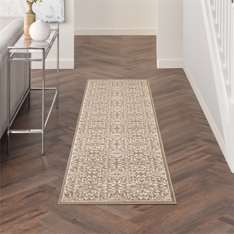 Nourison Jubilant 7' Runner Taupe Fabric Farmhouse Area Rug (7' Runner)