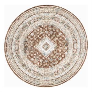 Nourison Thalia 94x94&quot Indoor Round Fabric Rug in Rust Red and Multi-Color