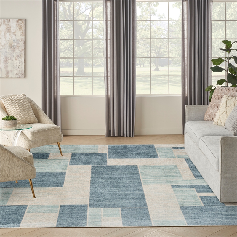 Nourison Home Astra Machine Washable 7' x 9' Blue Ivory   Area Rug