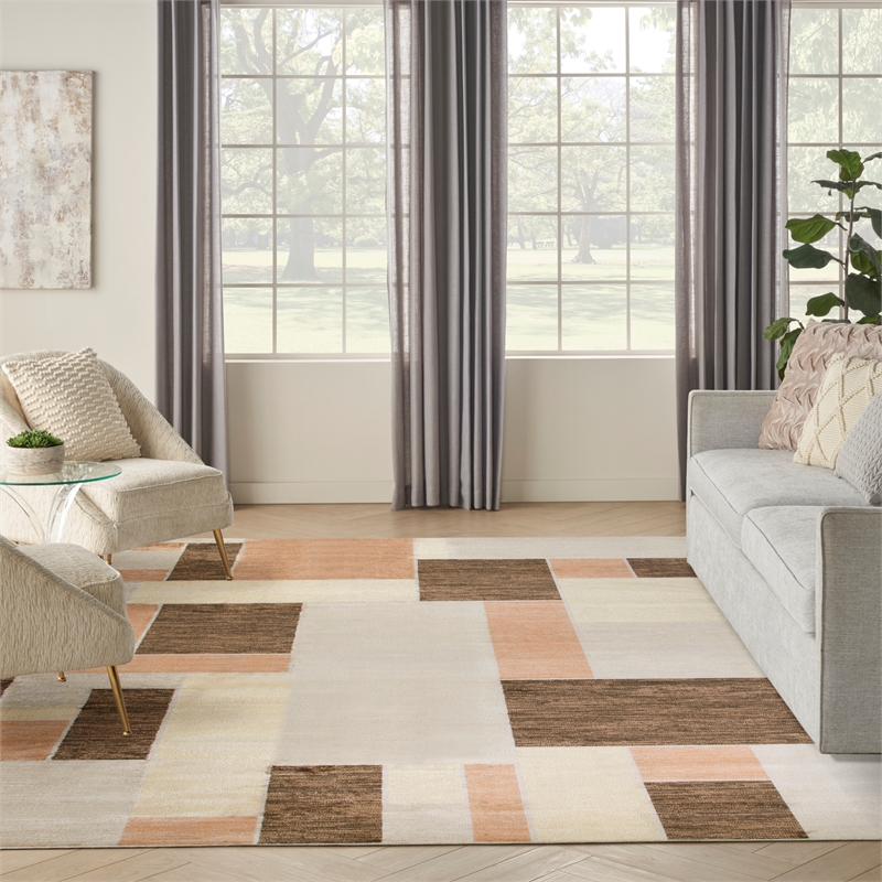 Nourison Home Astra Machine Washable 7' x 9' Beige Multicolor   Area Rug