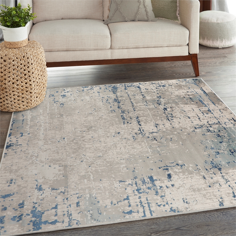 Nourison Concerto 4' x Square Ivory Gray Blue Fabric Modern Area Rug (4' Square)