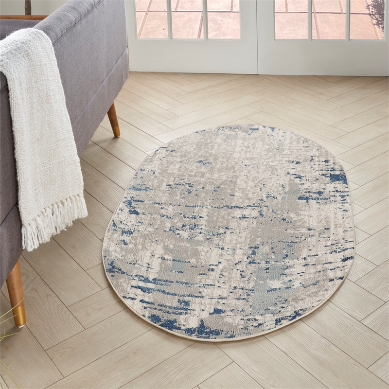 Nourison Concerto 3' x 5' Oval Ivory Gray Blue Fabric Modern Area Rug (5' Oval)