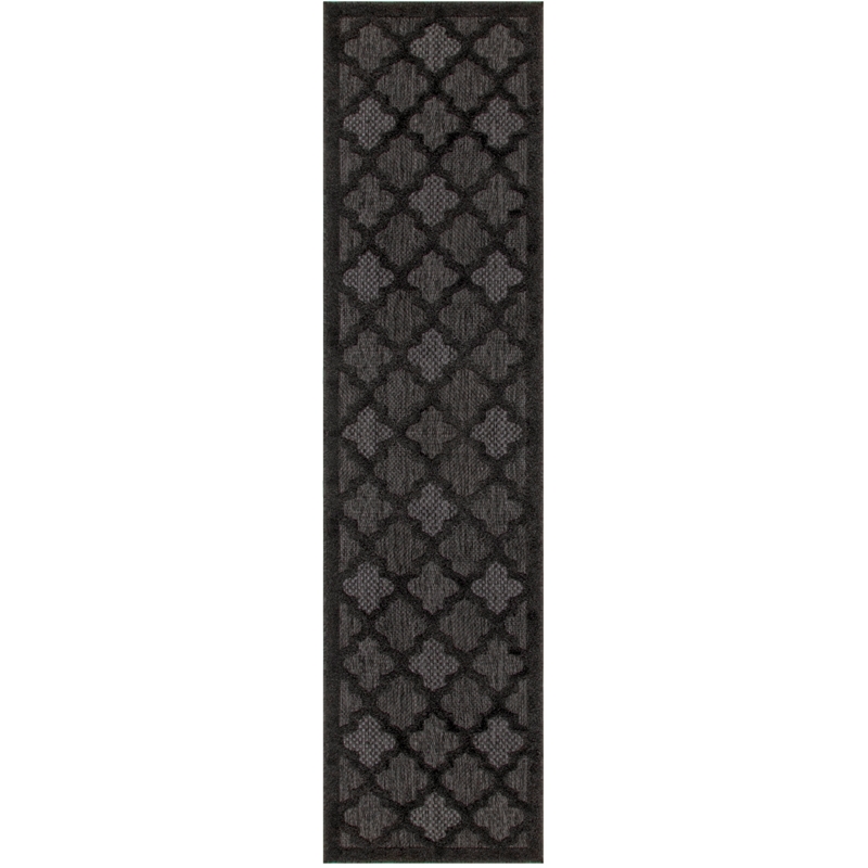 Nourison Easy Care 8' Runner Charcoal Black Fabric Modern Area Rug (8' Runner)
