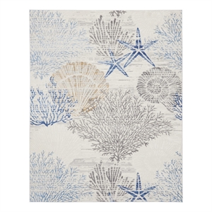 Nourison Pompeii 9' x 12' Ivory Gray Blue Fabric Nautical & Beach Area Rug