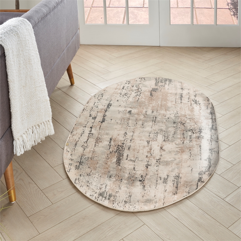 Nourison Concerto 3' x 5' Oval Beige Gray Fabric Modern Area Rug (5' Oval)
