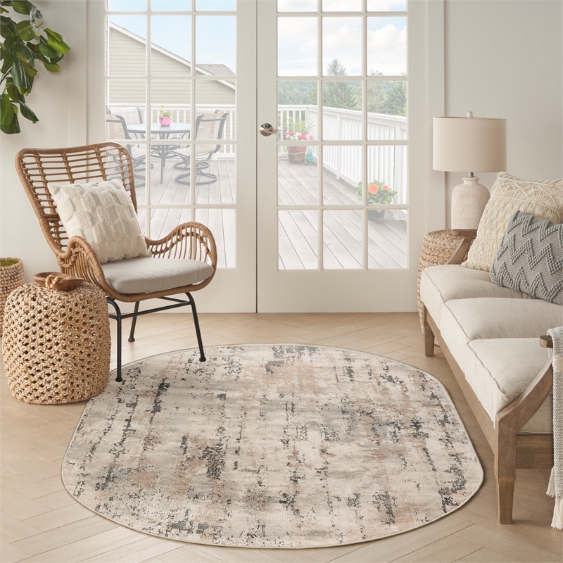 Nourison Concerto 5' x 8' Oval Beige Gray Fabric Modern Area Rug (8' Oval)