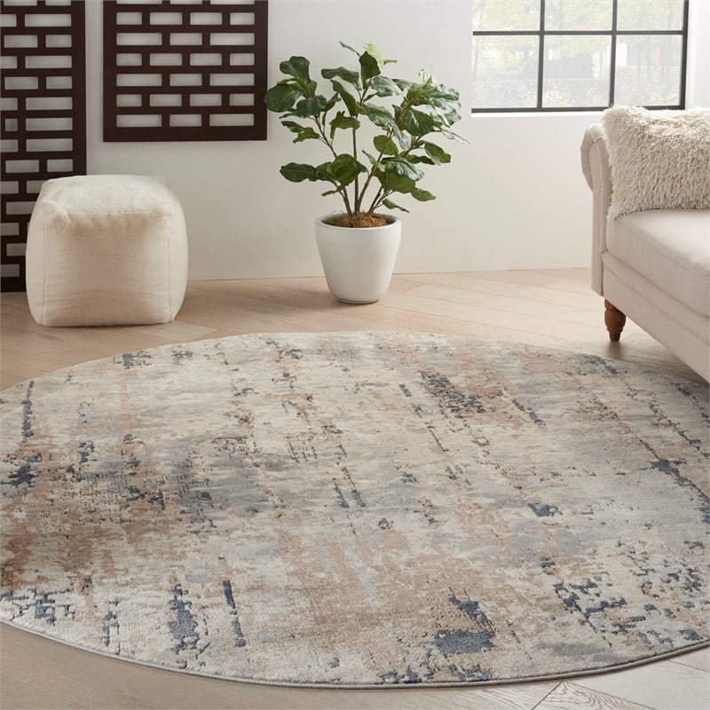 Nourison Concerto 10' x Round Beige Gray Fabric Modern Area Rug (10' Round)