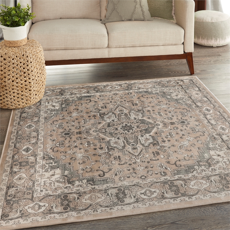 Nourison Concerto 5' x Square Beige Gray Fabric Farmhouse Area Rug (5' Square)