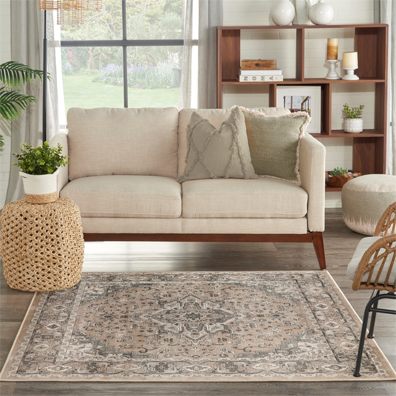 Nourison Concerto 4' x Square Beige Gray Fabric Farmhouse Area Rug (4' Square)