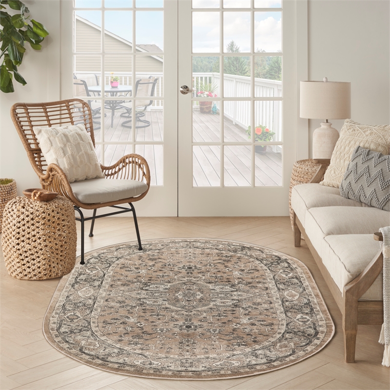 Nourison Concerto 5' x 8' Oval Beige Gray Fabric Farmhouse Area Rug (8' Oval)