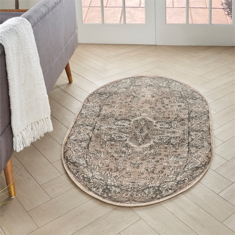 Nourison Concerto 3' x 5' Oval Beige Gray Fabric Farmhouse Area Rug (5' Oval)