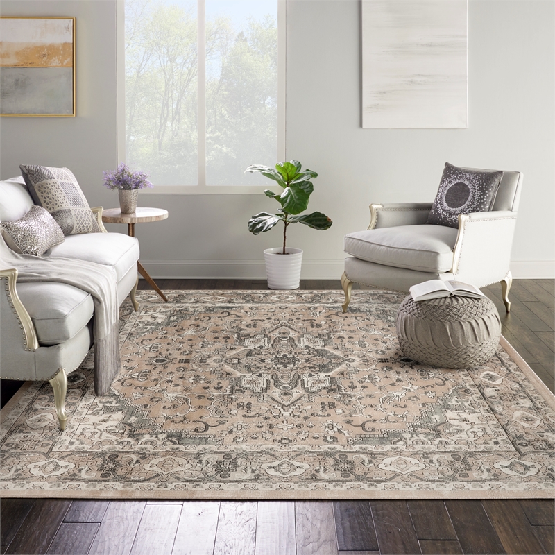 Nourison Concerto 8' x Square Beige Gray Fabric Farmhouse Area Rug (8' Square)