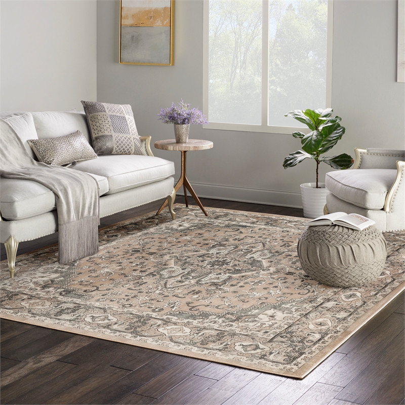 Nourison Concerto 8' x Square Beige Gray Fabric Farmhouse Area Rug (8' Square)