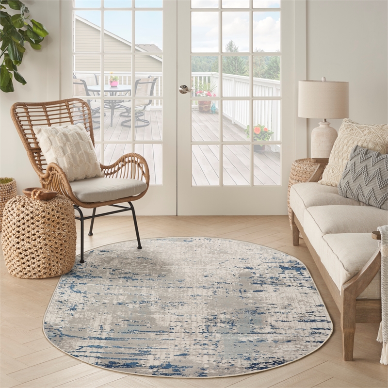Nourison Concerto 5' x 8' Oval Ivory Gray Blue Fabric Modern Area Rug (8' Oval)