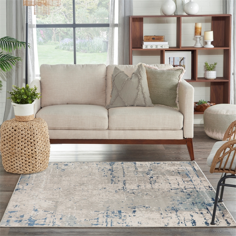 Nourison Concerto 5' x Square Ivory Gray Blue Fabric Modern Area Rug (5' Square)