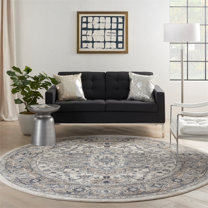 Nourison Concerto 10' x Round Ivory Gray Fabric Farmhouse Area Rug (10' Round)