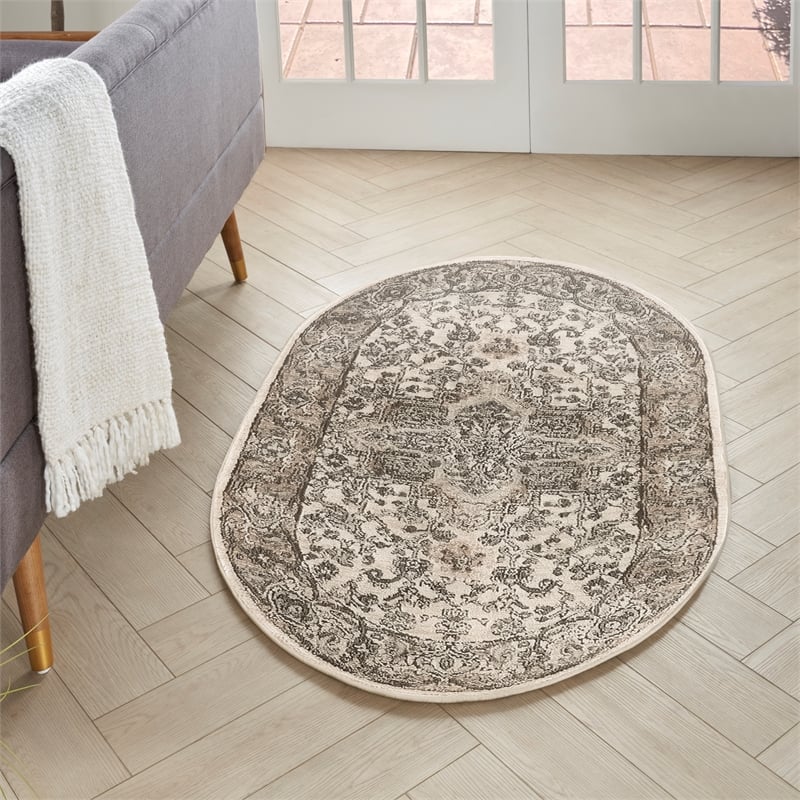 Nourison Concerto 3' x 5' Oval Ivory Gray Fabric Farmhouse Area Rug (5' Oval)