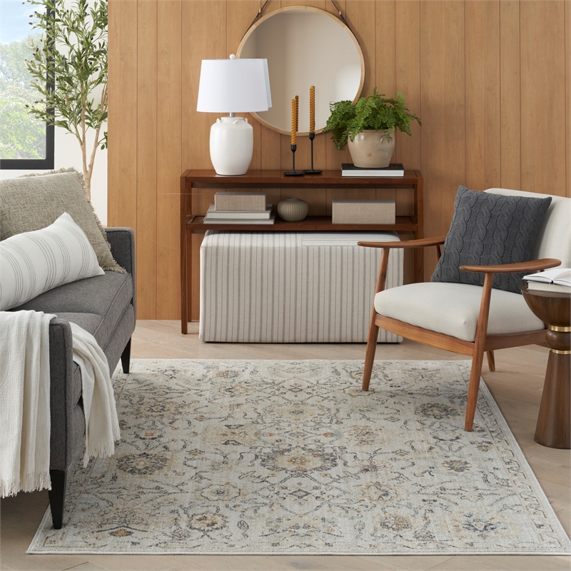 Nourison Oushak Home 6' x 7' Gray Fabric Vintage Indoor Area Rug