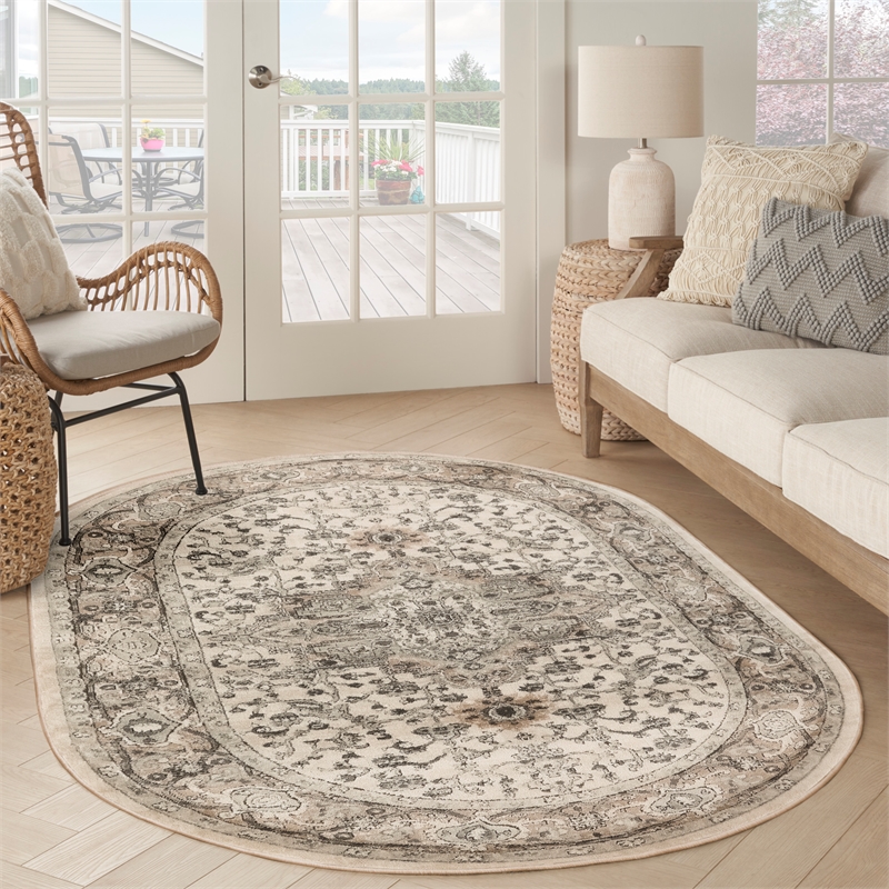 Nourison Concerto 5' x 8' Oval Ivory Gray Fabric Farmhouse Area Rug (8' Oval)