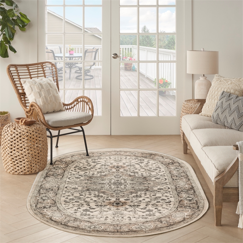 Nourison Concerto 5' x 8' Oval Ivory Gray Fabric Farmhouse Area Rug (8' Oval)