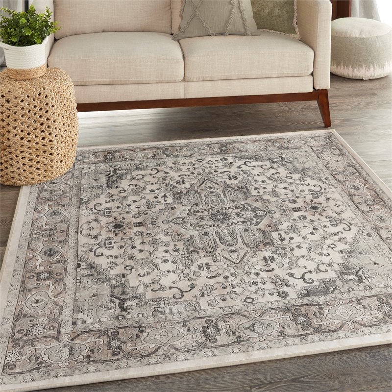 Nourison Concerto 5' x Square Ivory Gray Fabric Farmhouse Area Rug (5' Square)