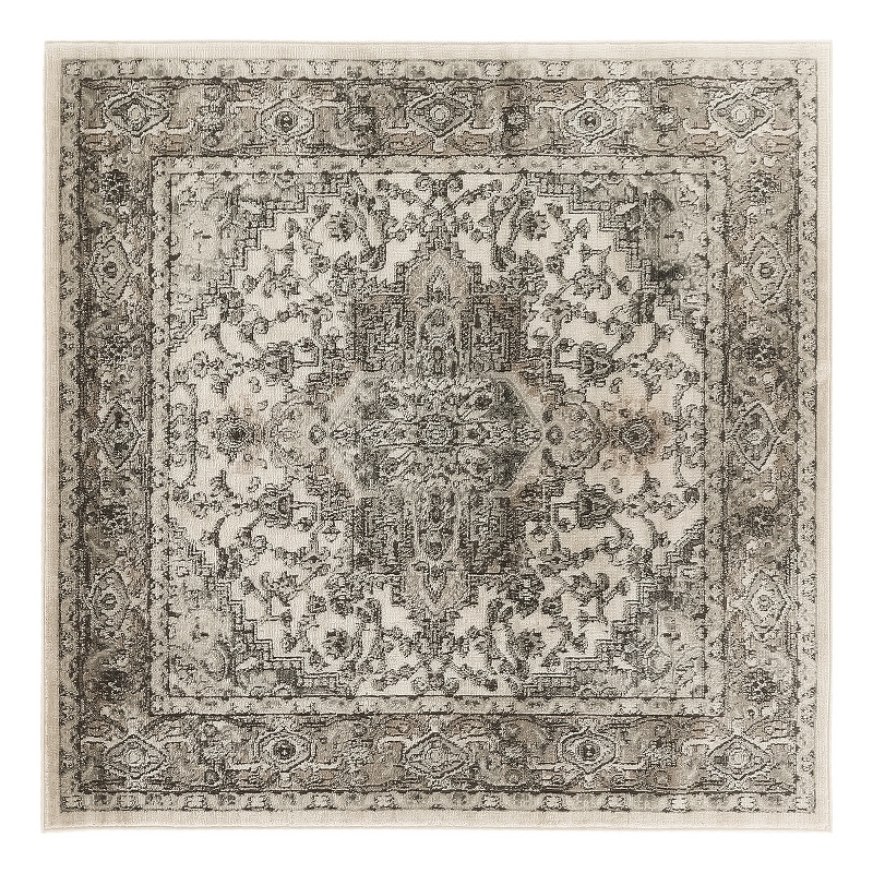 Nourison Concerto 5' x Square Ivory Gray Fabric Farmhouse Area Rug (5' Square)