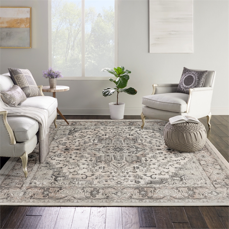 Nourison Concerto 8' x Square Ivory Gray Fabric Farmhouse Area Rug (8' Square)