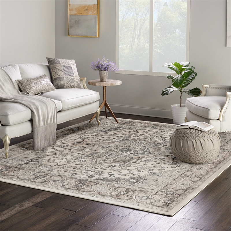 Nourison Concerto 8' x Square Ivory Gray Fabric Farmhouse Area Rug (8' Square)