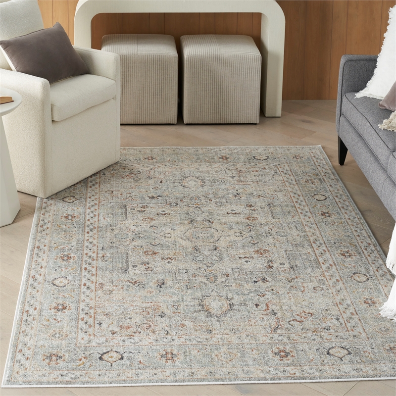 Nourison Oushak Home 6' x 7' Light Gray Vintage Fabric Indoor Rug