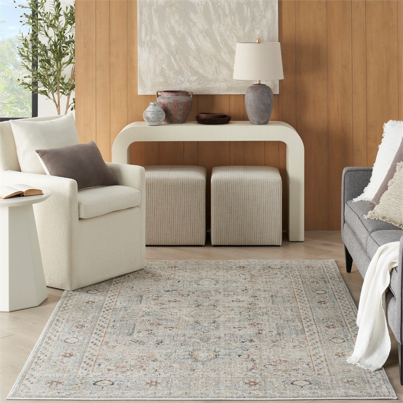 Nourison Oushak Home 6' x 7' Light Gray Vintage Fabric Indoor Rug