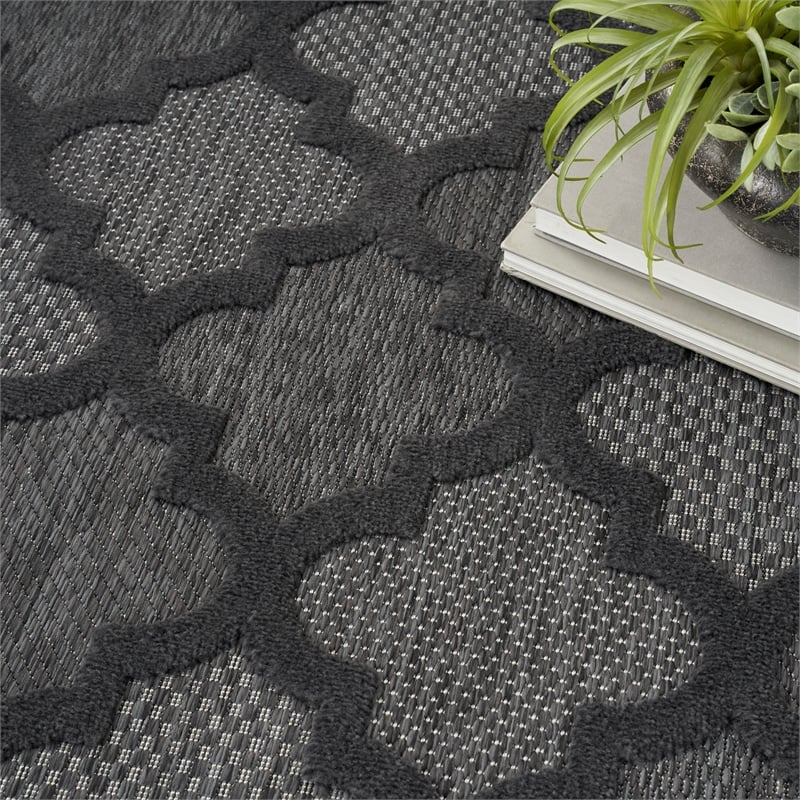 Nourison Easy Care 8' x Round Charcoal Black Fabric Modern Area Rug (8' Round)