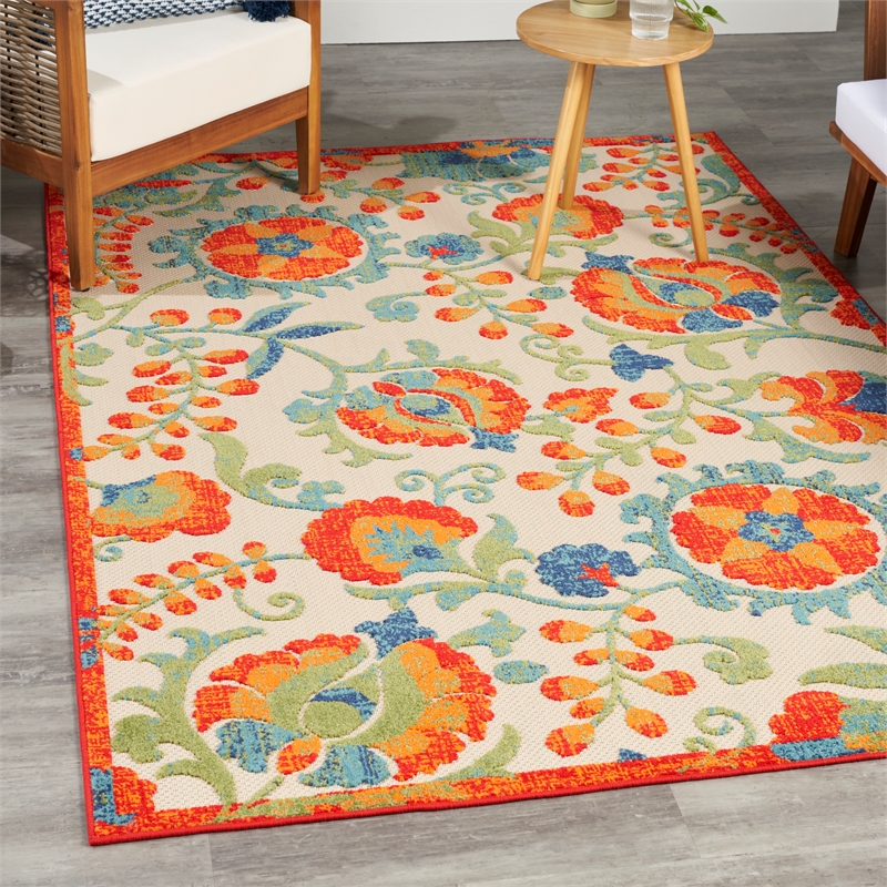 Nourison Aloha 5' x 8' Red Multicolor Fabric Farmhouse Area Rug (5' x 8')