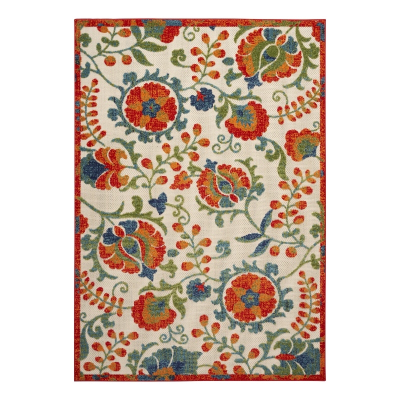 Nourison Aloha 5' x 8' Red Multicolor Fabric Farmhouse Area Rug (5' x 8')