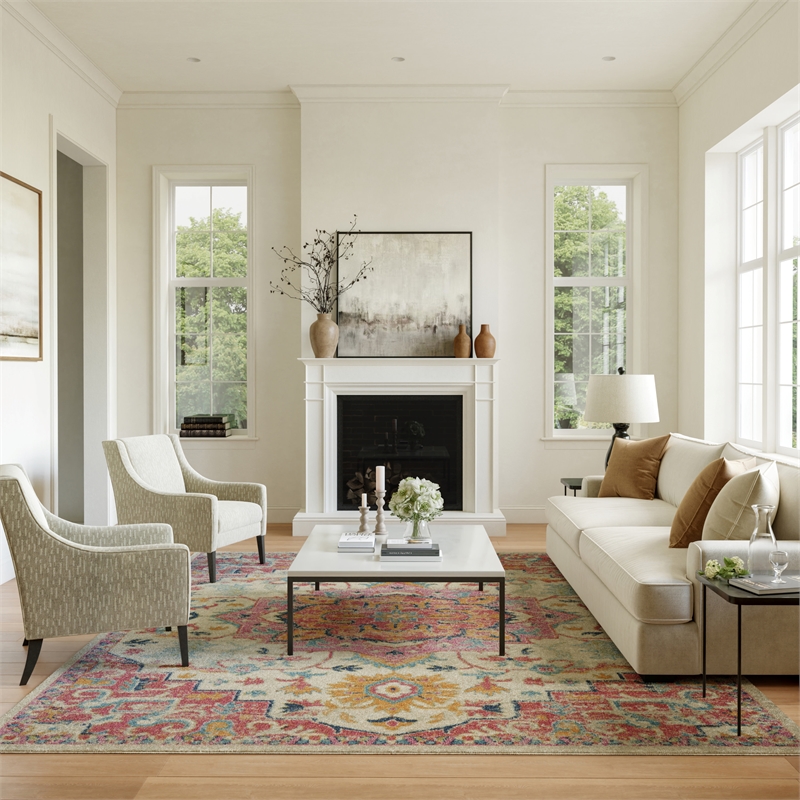 Nourison Passion 6' x 9' Ivory Pink Fabric Bohemian Area Rug (6' x 9')