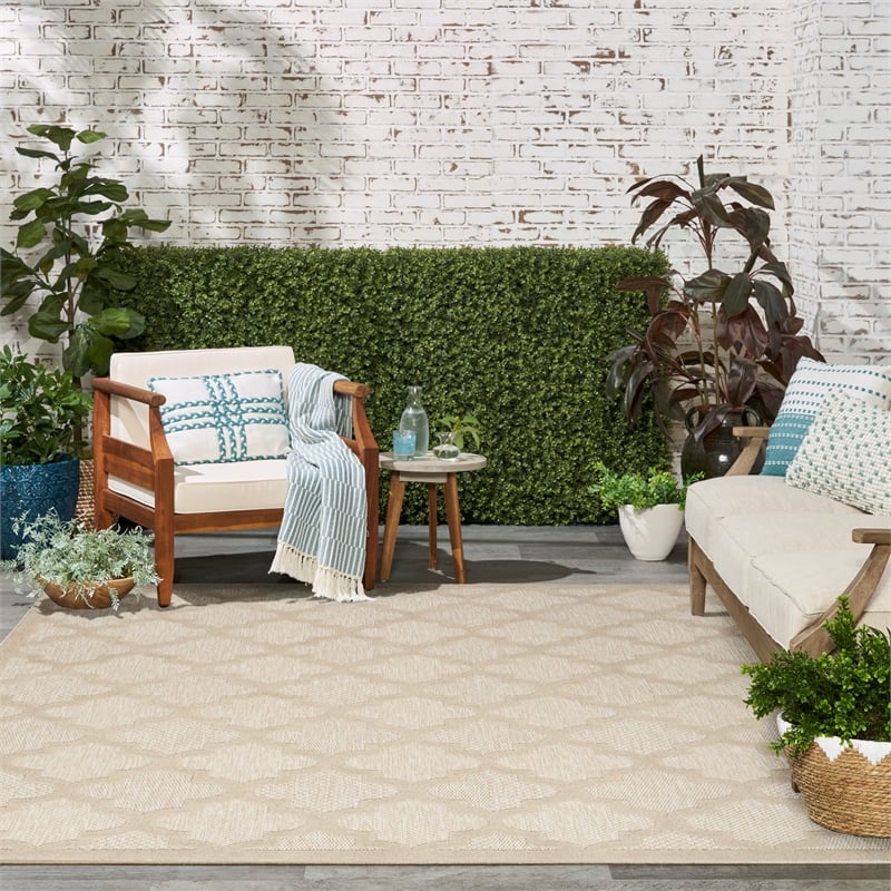 nourison easy care 9' x 12' cream fabric modern area rug (9' x 12')