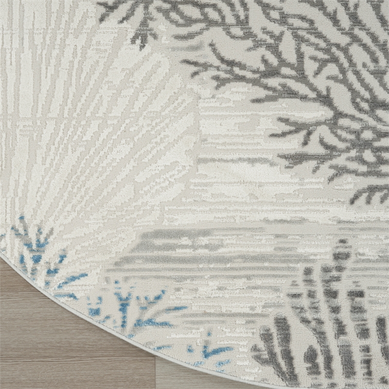 Nourison Pompeii 8' x Round Ivory Gray Blue Fabric Nautical & Beach Area Rug