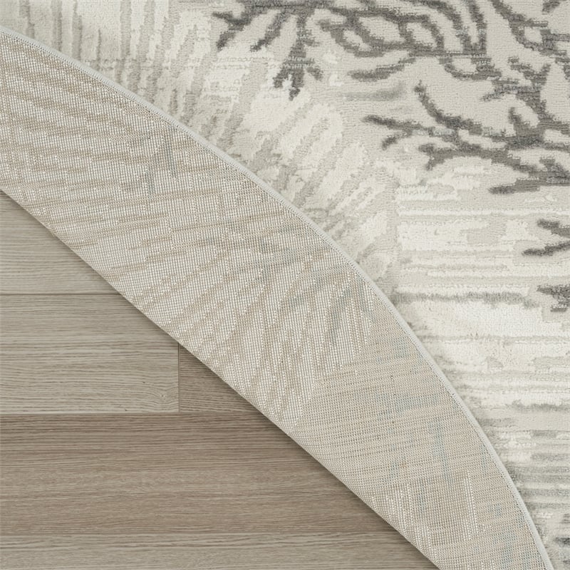 Nourison Pompeii 8' x Round Ivory Gray Blue Fabric Nautical & Beach Area Rug