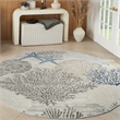 Nourison Pompeii 8' x Round Ivory Gray Blue Fabric Nautical & Beach Area Rug