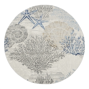 Nourison Pompeii 5' x Round Ivory Gray Blue Fabric Nautical & Beach Area Rug